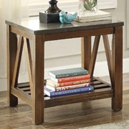 Mission End Table with Bluestone Marble Top